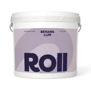 Emmer behanglijm van Roll, kant-en-klaar voor tot 30 m², met lila etiket en grote merknaam Roll.